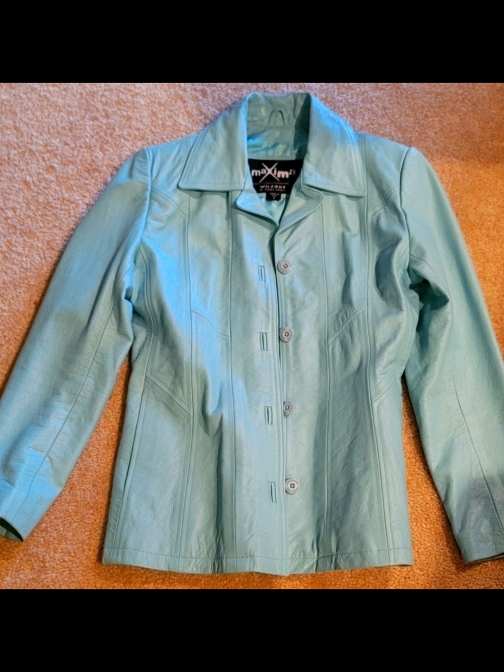 Wilsons VINTAGE Light Teal Leather Button-Front Jacket